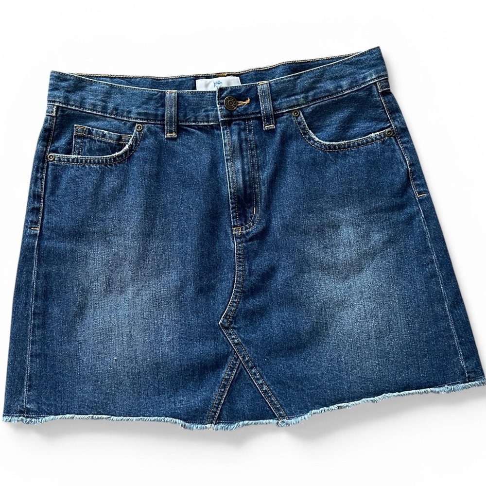 Southern Tide Mini Denim Jean Skirt Sz 28 Medium Wash Distressed 100% Cotton